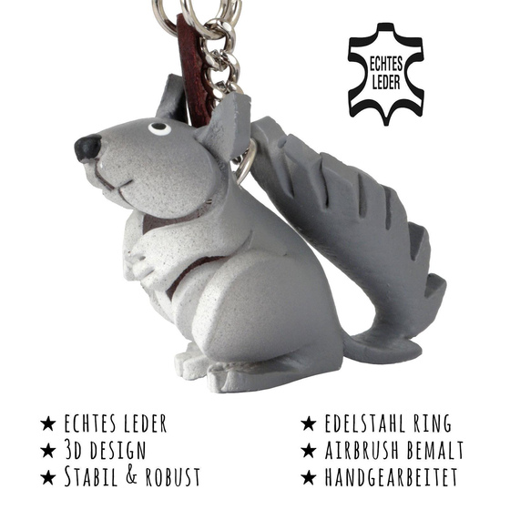 Das Bild mit Beschreibung zeigt ein Eichh�rnchen aus Leder