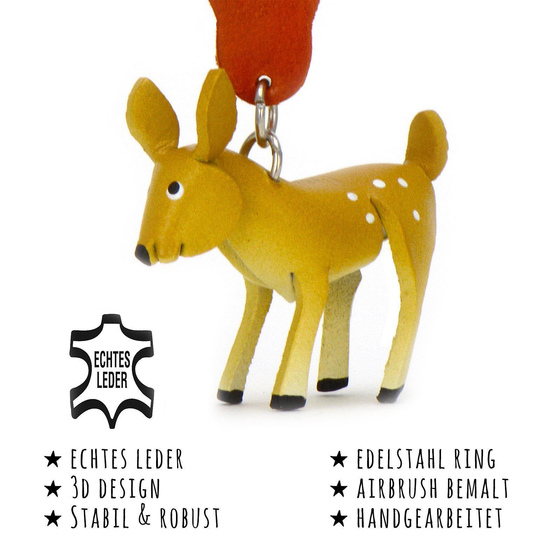 Das Bild mit Beschreibung zeigt ein Reh aus Leder