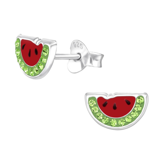 Wassermelone Kinder Ohrringe mit Kristallen 925 Silber