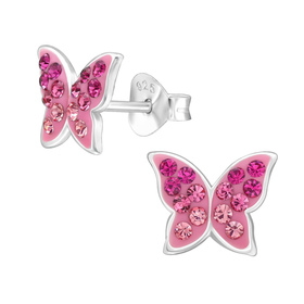 Schmetterling Kinder Ohrringe mit Kristallen 925 Silber