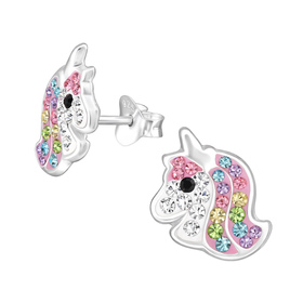 Einhorn Kinder Ohrringe mit Kristallen 925 Silber