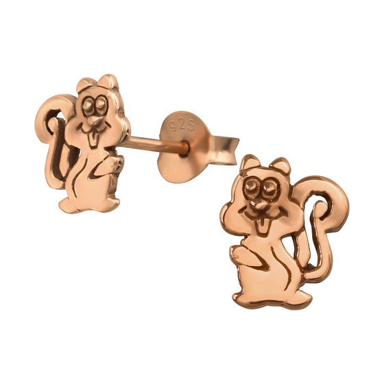 Auf dem Bild zu sehen sind Kinder Ohrringe Eichhrnchen Ohrstecker aus 925 Sterling Silver echt Silber mit Struktur rose Gold plattiert