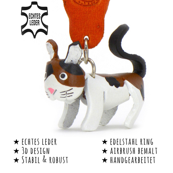 Das Bild mit Beschreibung zeigt eine Katze aus Leder