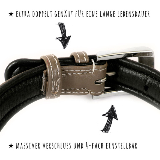 Hundehalsband aus Leder grau gepolstert S-M