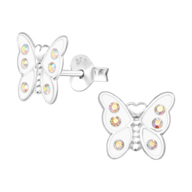 Schmetterling Kinder Ohrringe mit Kristallen 925 Silber