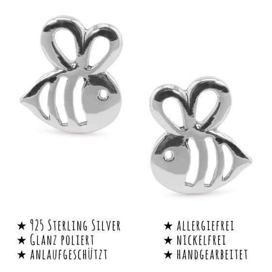 Das Bild mit Beschreibung zeigt Damen Ohrringe Biene Ohrstecker aus 925 Sterling Silver echt Silber