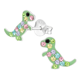 Dinosaurier Kinder Ohrringe mit Kristallen 925 Silber