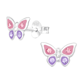 Schmetterling Kinder Ohrringe mit Kristallen 925 Silber