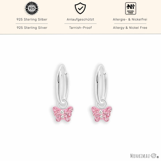 Zauberhafte Kinder-Creolen Silber mit Schmetterling-Anhnger und Kristallen