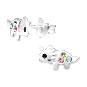 Dinosaurier Kinder Ohrringe mit Kristallen 925 Silber