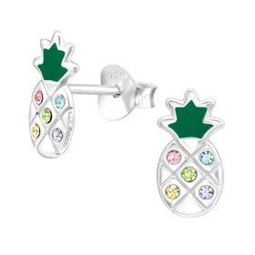 Ananas Kinder Ohrringe mit Kristallen 925 Silber