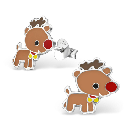 Auf dem Bild zu sehen sind Kinder Ohrringe Rentier Ohrstecker aus 925 Sterling Silver echt Silber