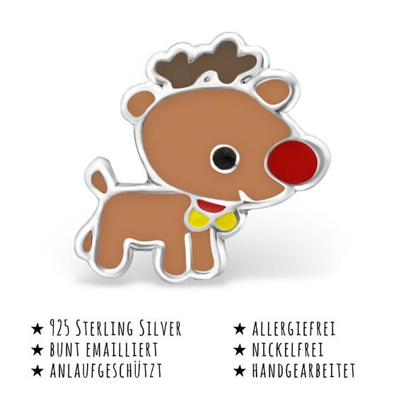 Das Bild mit Beschreibung zeigt Kinder Ohrringe Rentier Ohrstecker aus 925 Sterling Silver echt Silber