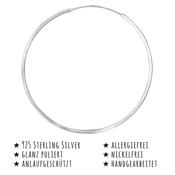 Das Bild mit Beschreibung zeigt Damen Ohrringe Creolen aus 925 Sterling Silver echt Silber mit Durchmesser 60mm