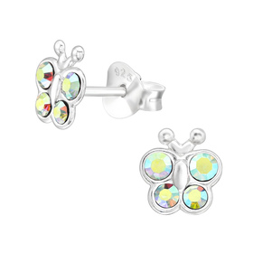Schmetterling Kinder Ohrringe mit Kristallen 925 Silber