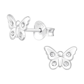 Schmetterling Kinder Ohrringe mit Kristallen 925 Silber