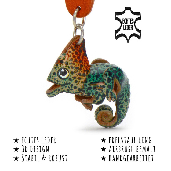 Das Bild mit Beschreibung zeigt ein s��es Cham�leon aus Leder