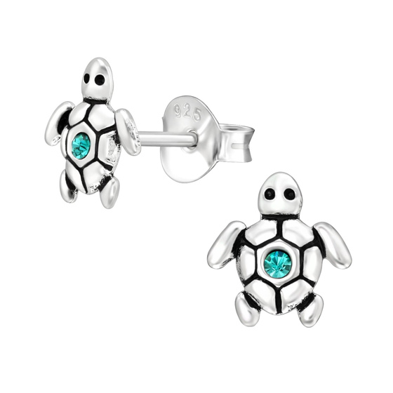 Schildkrte Kinder Ohrringe mit Kristallen 925 Silber
