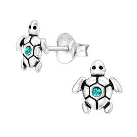 Schildkr�te Kinder Ohrringe mit Kristallen 925 Silber
