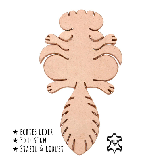 Das Bild mit Beschreibung zeigt eine Eichhrnchen Figur aus Leder zum Selbstgestalten