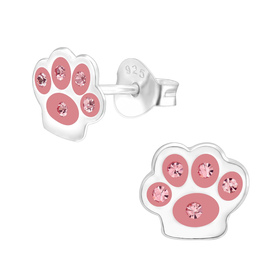 Pfotenabdruck Kinder Ohrringe mit Kristallen 925 Silber