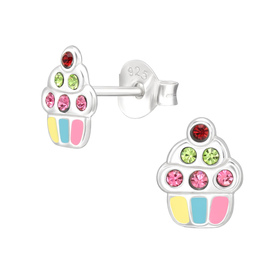 Cupcake Kinder Ohrringe mit Kristallen 925 Silber