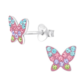 Schmetterling Kinder Ohrringe mit Kristallen 925 Silber