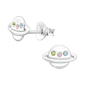 Saturn Kinder Ohrringe mit Kristallen 925 Silber
