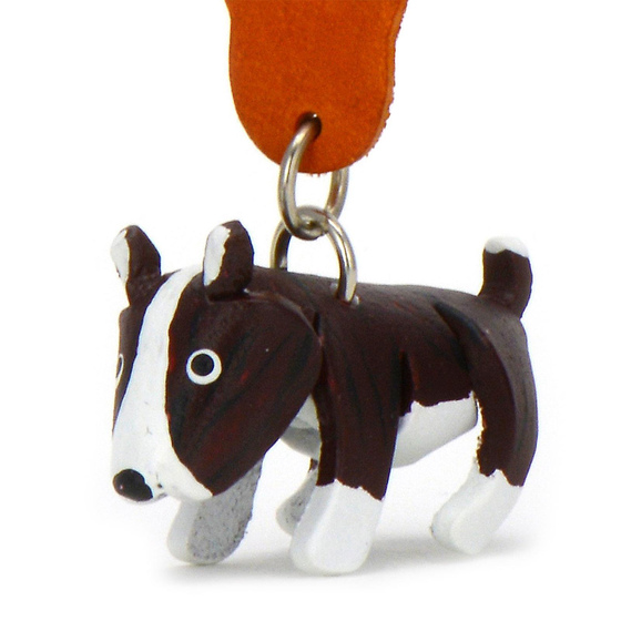 Auf dem Bild zu sehen ist ein Bullterrier Hund aus Leder als Schlsselanhnger Figur