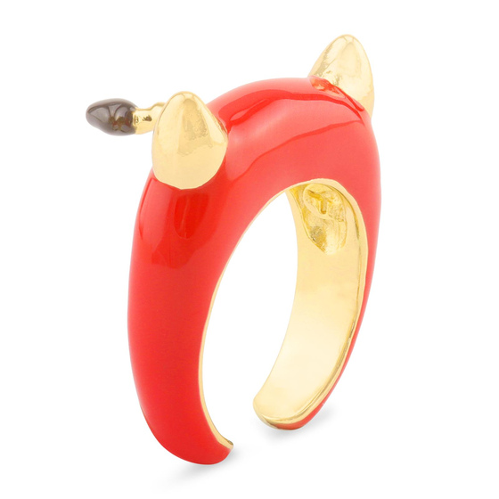 Auf dem Bild zu sehen sind Damen Ringe mit Teufel aus Messing Gold plattiert mit Emaille handbemalt