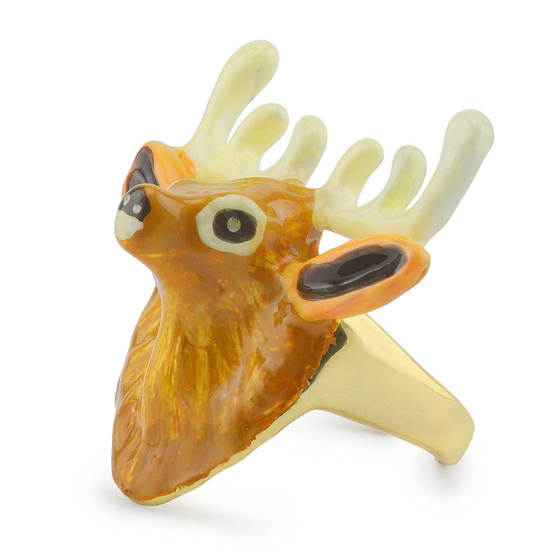 Auf dem Bild zu sehen sind Damen Ringe mit Elch Geweih aus Messing Gold plattiert mit Emaille handbemalt