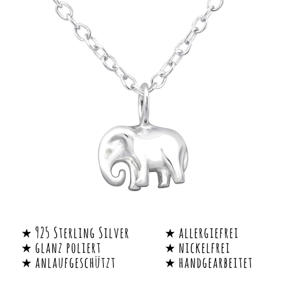 Das Bild mit Beschreibung zeigt eine Kinder Halskette asiatischer Elefant Anhnger aus 925 Sterling Silver echt Silber mit 45cm lnge