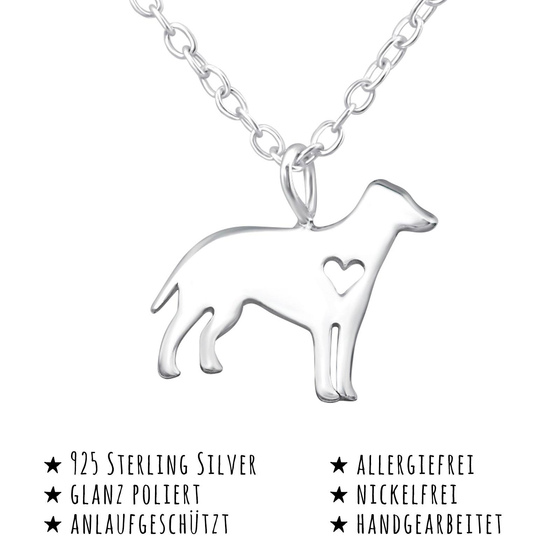 Das Bild mit Beschreibung zeigt eine Damen Kette mit Hund Anhnger aus 925 Sterling Silver echt Silber mit 45cm lnge