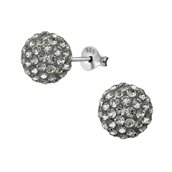 Auf dem Bild zu sehen sind Kinder Ohrringe Glitzer Kugel Ohrstecker aus 925 Sterling Silver echt Silber mit Kristallen