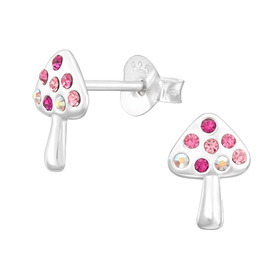 Pilz Kinder Ohrringe mit Kristallen 925 Silber