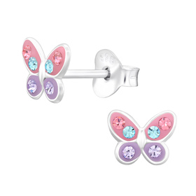 Schmetterling Kinder Ohrringe mit Kristallen 925 Silber