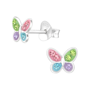Schmetterling Kinder Ohrringe mit Kristallen 925 Silber