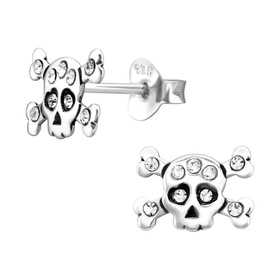 Totenkopf Kinder Ohrringe mit Kristallen 925 Silber