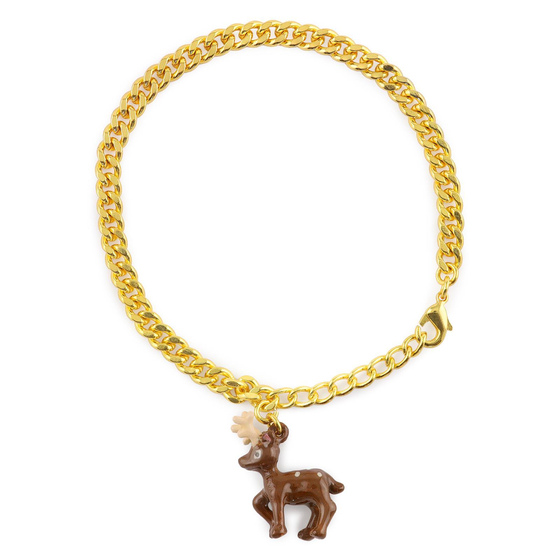 Auf dem Bild zu sehen sind Damen Armbnder Reh aus Messing mit Gold plattiert braun handbemalt