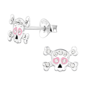 Totenkopf Kinder Ohrringe mit Kristallen 925 Silber