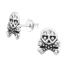 Totenkopf Kinder Ohrringe mit Kristallen 925 Silber
