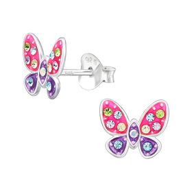 Schmetterling Kinder Ohrringe mit Kristallen 925 Silber