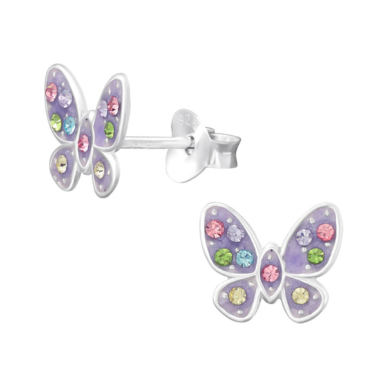 Schmetterling Kinder Ohrringe mit Kristallen 925 Silber