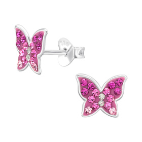 Schmetterling Kinder Ohrringe mit Kristallen 925 Silber