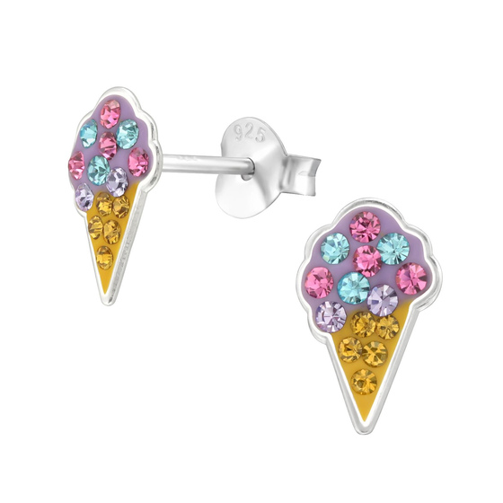 Eiscreme Kinder Ohrringe mit Kristallen 925 Silber
