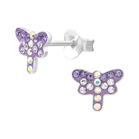 Schmetterling Kinder Ohrringe mit Kristallen 925 Silber