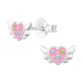 Herz mit Fl�geln Kinder Ohrringe 925 Silber
