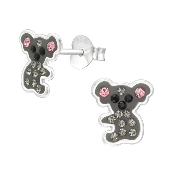 Koala Kinder Ohrringe mit Kristallen 925 Silber