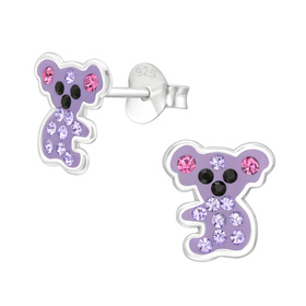 Koala Kinder Ohrringe mit Kristallen 925 Silber