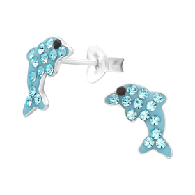 Delfin Kinder Ohrringe mit Kristallen 925 Silber